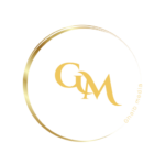 a gold logo with a black background