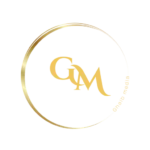 a gold logo with a black background